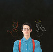 Nerd geek businessman student teacher angel devil chalk decision