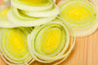Sliced Leeks on woden table