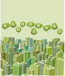 Vector: Big green city with buildings with recycling symbol Big green city with buildings with recycling symbol