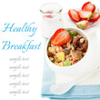 Granola (muesli) with strawberries and walnuts.