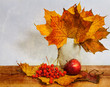 Autumn still life of yellow leaves