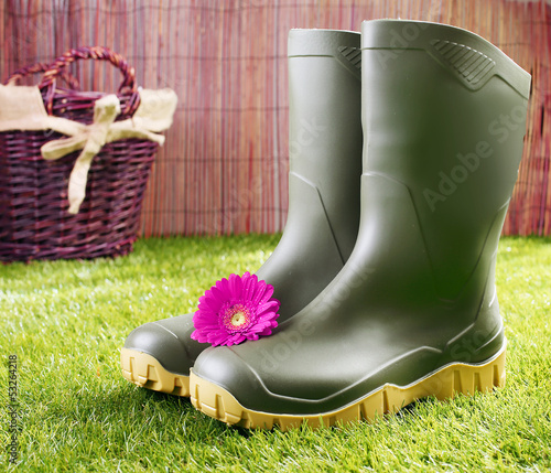 Photo: Gumboots with a pink gerbera daisy Gumboots with a pink gerbera daisy