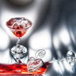 Red cocktail with ice (vodka, martini, cosmopolitan)