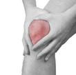 Acute pain in a man  knee. Male holding hand to spot of knee-ach
