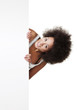 Woman holding a white billboard