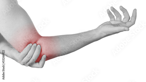 Photo: Acute pain in a man elbow. Acute pain in a man elbow.