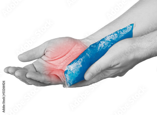 Photo: Cool gel pack on a swollen hurting palm Cool gel pack on a swollen hurting palm