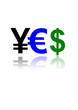 Vektor: Schriftzug YES, Yen,Euro,Dollar Schriftzug YES, Yen,Euro,Dollar