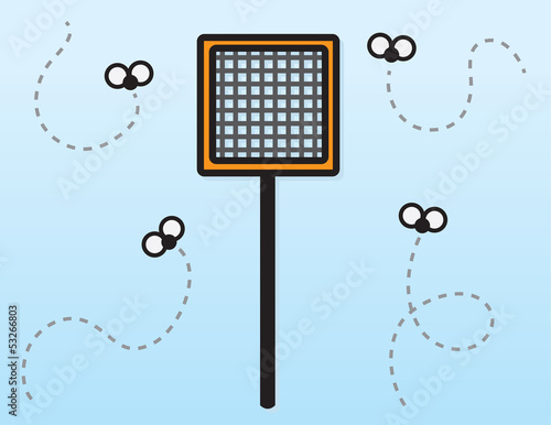 Vector: Fly swatter with flying bugs Fly swatter with flying bugs