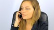 Business woman hanging up phone angry with client