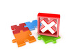 Illustration: Colorful puzzles and red cross mark. Colorful puzzles and red cross mark.