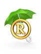 R symbol under green umbrella.