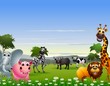 Vector: funny animal cartoon with nature background funny animal cartoon with nature background