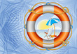 orange lifebuoy with stripes and rope