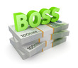 Illustration: Word BOSS on a stack of euro. Word BOSS on a stack of euro.