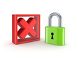 Illustration: Lock and cross mark. Lock and cross mark.