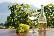 Foto: Pair of wineglasses and bunch of grapes. Lavaux region, Switzerl Pair of wineglasses and bunch of grapes. Lavaux region, Switzerl