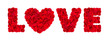 Word "LOVE" with heart made of rose petals