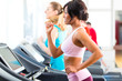 People in sport gym on treadmill running