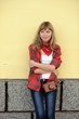 teenager girl in red shirt