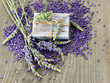 herbal soap and bath salt with fresh lavender flowers