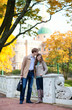 Dating couple on a fall day in Saint-Petersburg