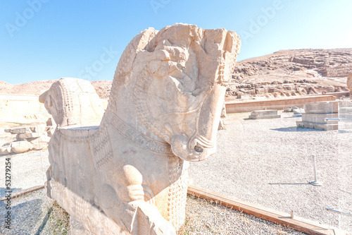 Photo: Ancient Persian horse statue in Persepolis, Iran. Ancient Persian horse statue in Persepolis, Iran.