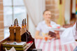 Pretty woman in restaurant