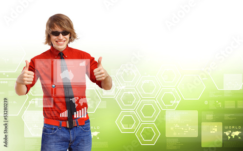 Photo: Happy smiling young man dancing Happy smiling young man dancing