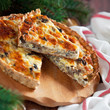 Tart with cabbage and mushrooms, selective focus