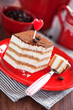 Slice of tiramisu cake, selective focus