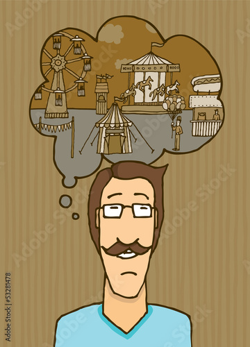 Illustration: Melancholic guy thinking of carnival Melancholic guy thinking of carnival