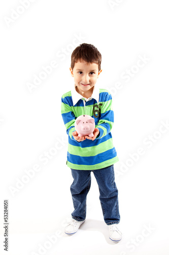 Photo: Small Boy With Piggy Bank Small Boy With Piggy Bank