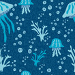 Seamless pattern on a sea theme with jellyfish