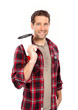 Foto: Handwerker mit Megaphone in der Hand Handwerker mit Megaphone in der Hand