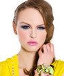 fashion beautiful glamour girl with bright make-up-and bracelet