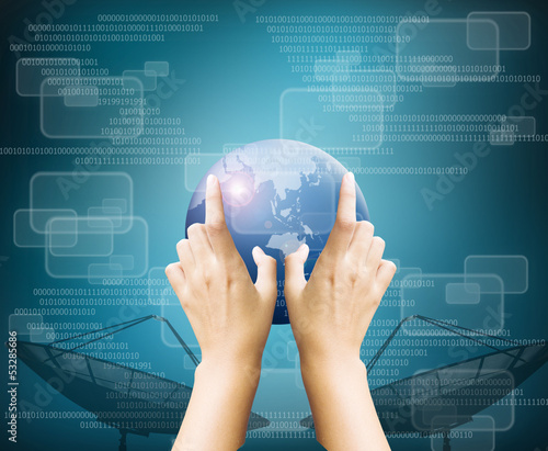 Photo: hand touching virtual screen hand touching virtual screen