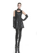 full body fashion woman with gloves posing standing