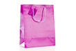 Single violet shopping bag on white background