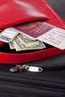 Suitcase Passport tickets and money.