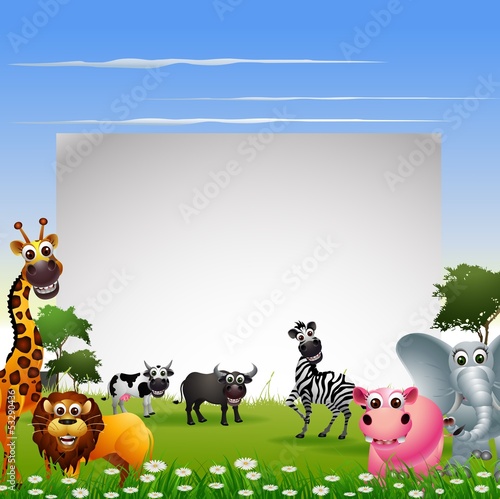 Vector: funny animal cartoon collection with blank sign funny animal cartoon collection with blank sign