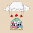 Valentine Card. Couple of owls in love