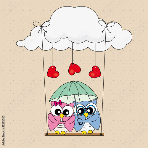 Vector: Valentine Card. Couple of owls in love Valentine Card. Couple of owls in love