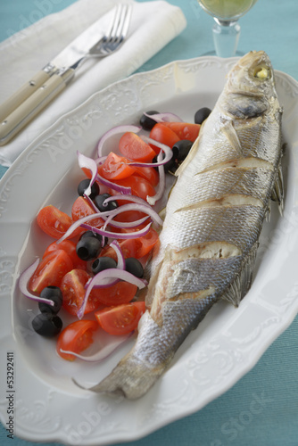 Photo: Baked sea bass with vegetables Baked sea bass with vegetables