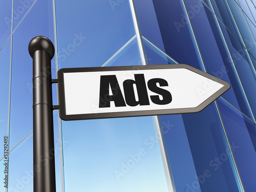 Illustration: Marketing concept: Ads on Building background Marketing concept: Ads on Building background