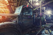abandoned truck in barn