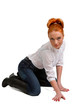 beautiful red-haired girl in a white