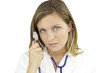 Blond doctor holding stethoscope