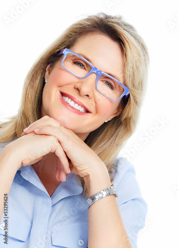 Photo: Beautiful senior woman wearing eyeglasses. Beautiful senior woman wearing eyeglasses.