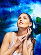 Wet woman with water drop.